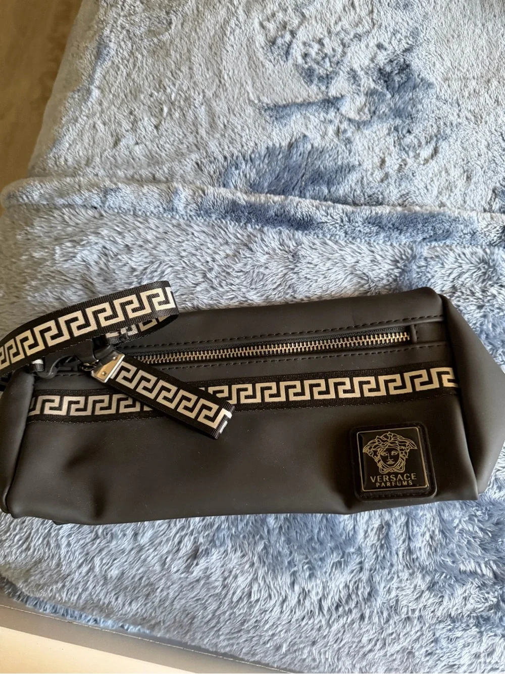 Versace Black Satin-Lined Cosmetic Pouch with Branded Interior